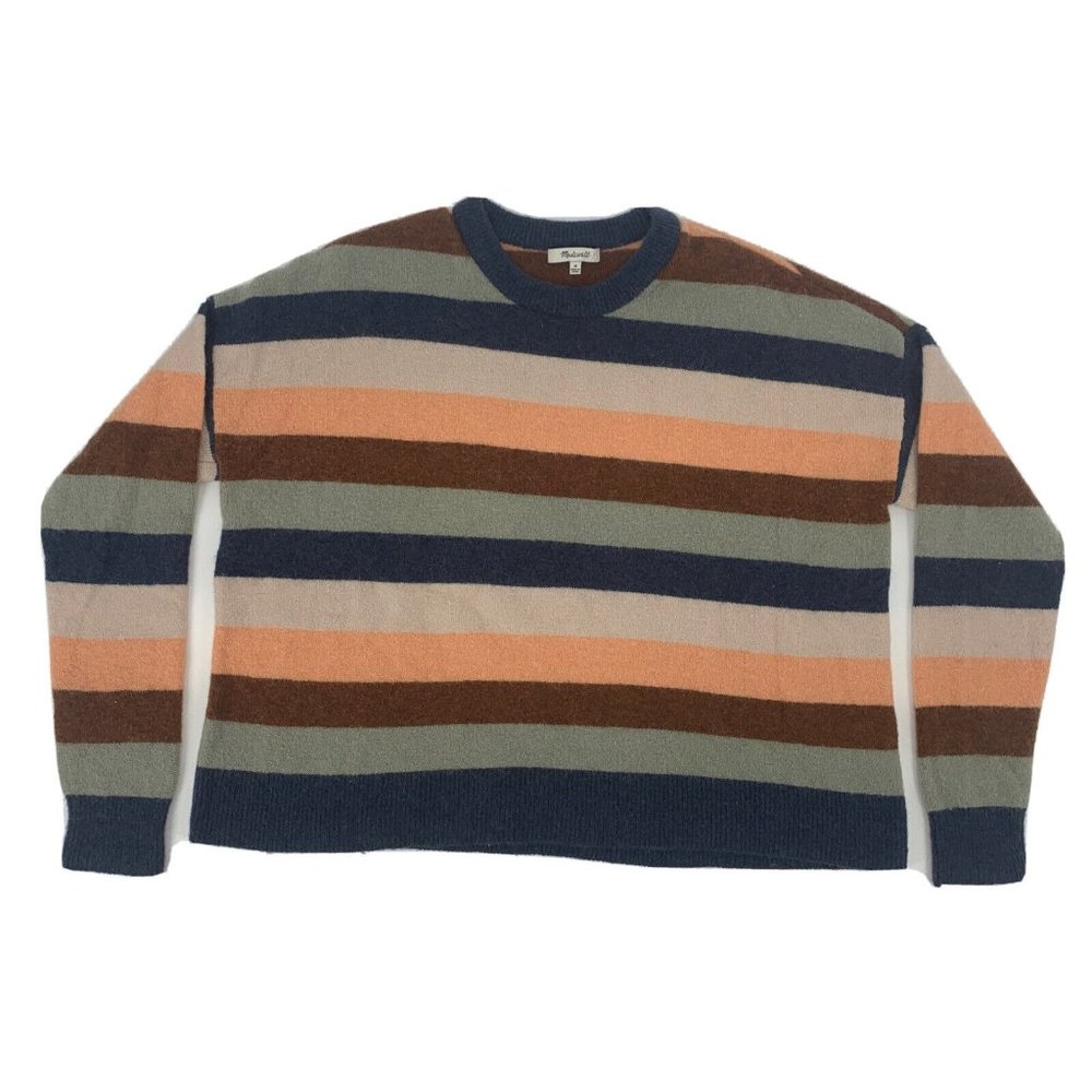 Women's Madewell‎ Pullover Crewneck Sweater Elmwood Stripes M Alpaca Wool Blend